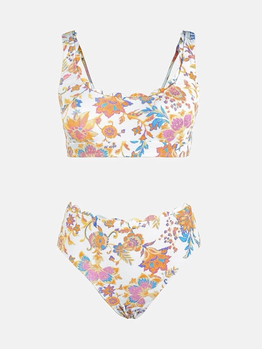 CUPSHE Floral High Waist Bikini Set in White Multicolor Floral Print Size Medium - Picture 2 of 10